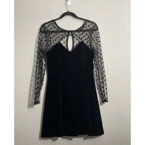City Vibes Women’s L Velour Dress Polka Dot Sheer Yoke Dramatic Romantic